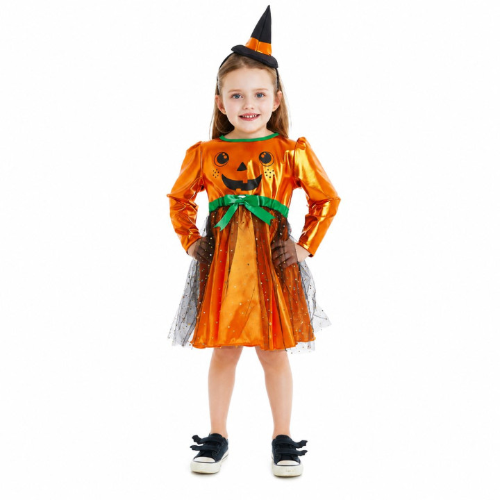 Kleinkind Mädchen Kürbis Hexen Kleid mit Jack-o-Lantern Gesicht, Grüne