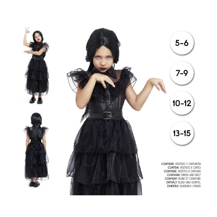 Girls Gothic Tulle Princess Dress with Leather-Look Bodice, Sheer Ruff