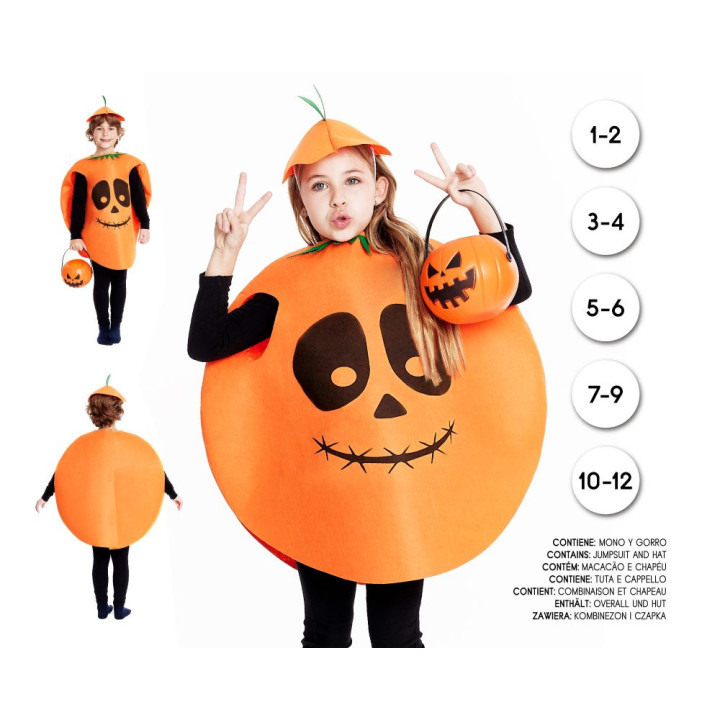 Kürbis Kostüm Kinder Halloween Jack-o'-Lantern Overall mit Hut und Eim