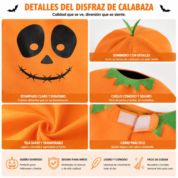 Kürbis Kostüm Kinder Halloween Jack-o'-Lantern Overall mit Hut und Eim