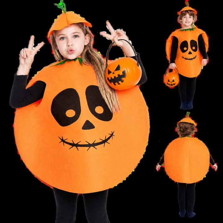 Kürbis Kostüm Kinder Halloween Jack-o'-Lantern Overall mit Hut und Eim
