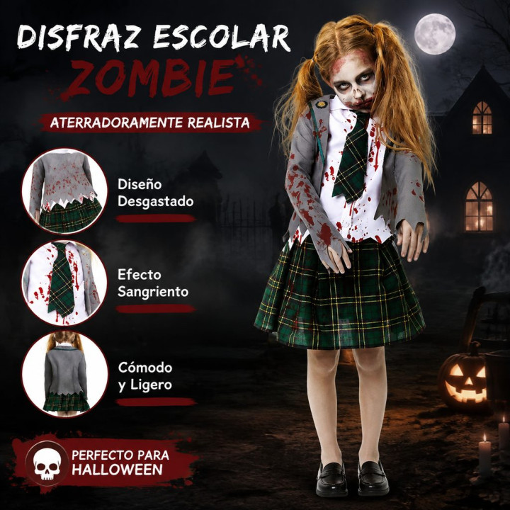 Colegiala Zombie Gris – Disfraz Para niña | Cospty