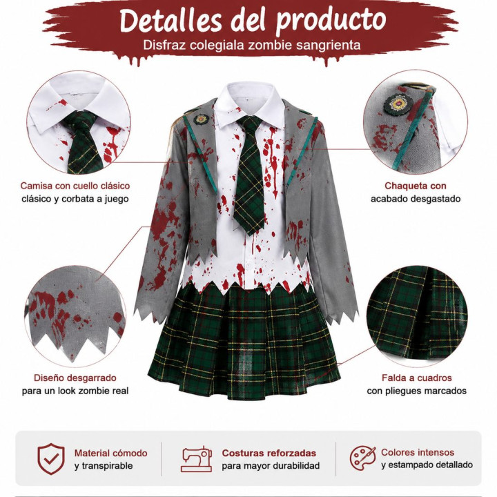 Colegiala Zombie Gris – Disfraz Para niña | Cospty