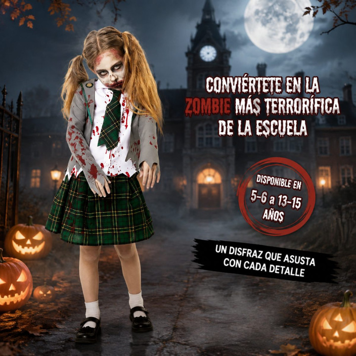 Colegiala Zombie Gris – Disfraz Para niña | Cospty