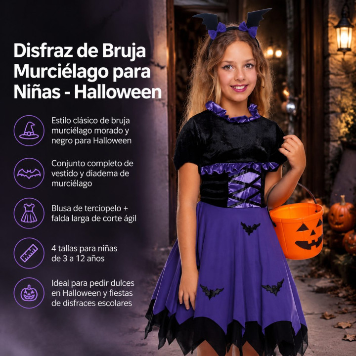 Murcielago Lila – Disfraz Para niña | Cospty