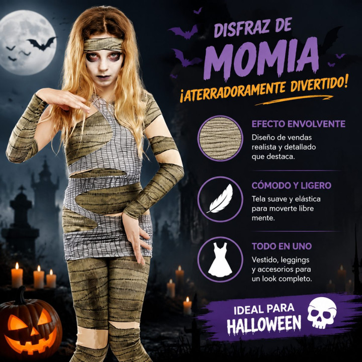 Mädchen Mumie Kostüm Halloween Ägypten Bandagen Outfit mit Stirnband