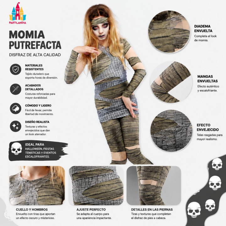 Mädchen Mumie Kostüm Halloween Ägypten Bandagen Outfit mit Stirnband