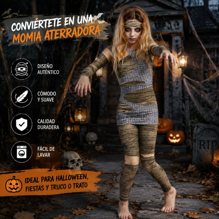 Mädchen Mumie Kostüm Halloween Ägypten Bandagen Outfit mit Stirnband