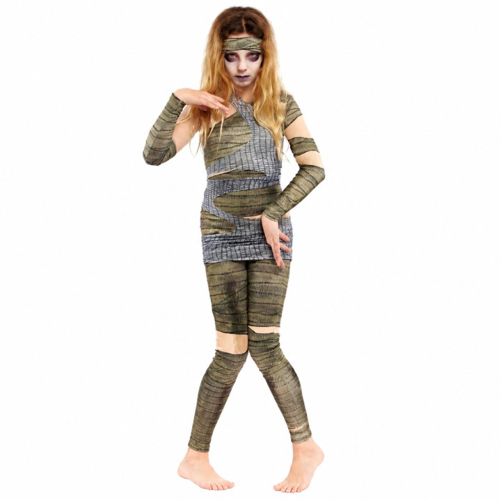Mädchen Mumie Kostüm Halloween Ägypten Bandagen Outfit mit Stirnband