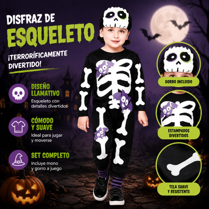 Esqueleto Bat – Disfraz Para niño | Cospty