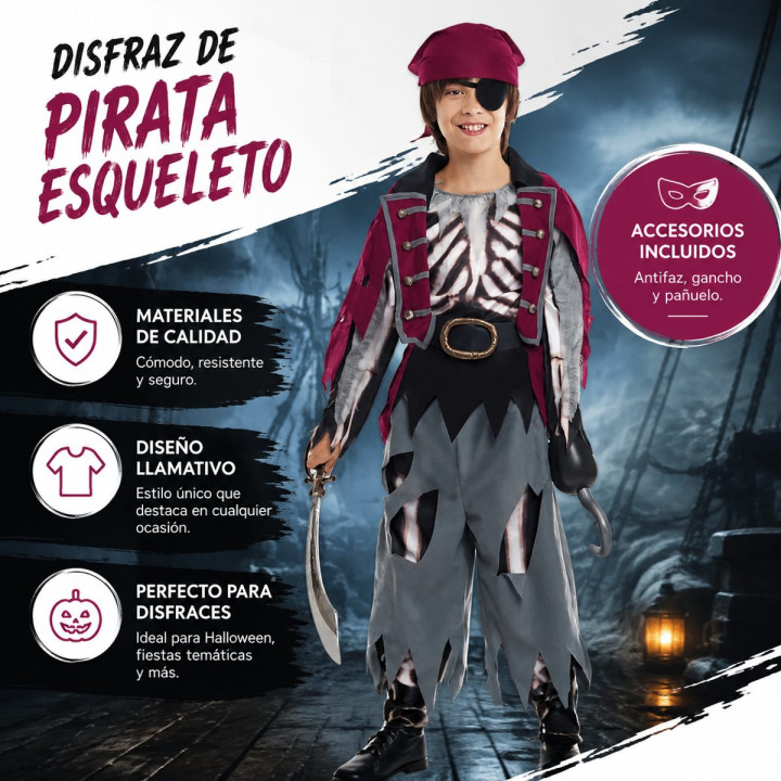 Costume Pirate Squelette Garçon Halloween - Ensemble Pirate Zombie ave