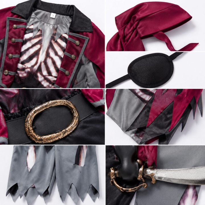Costume Pirate Squelette Garçon Halloween - Ensemble Pirate Zombie ave