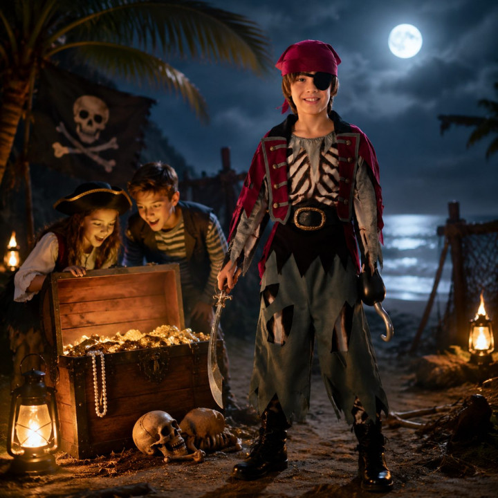 Costume Pirate Squelette Garçon Halloween - Ensemble Pirate Zombie ave