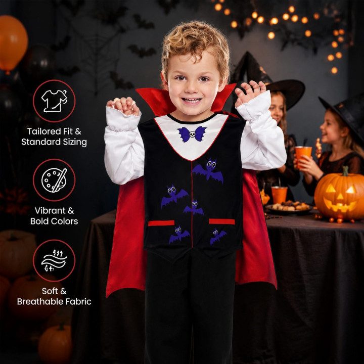 Disfraz Vampiro Niño Pequeño Halloween - Camisa Estampado Murciélago c