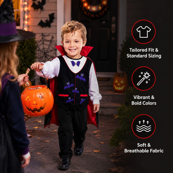 Disfraz Vampiro Niño Pequeño Halloween - Camisa Estampado Murciélago c