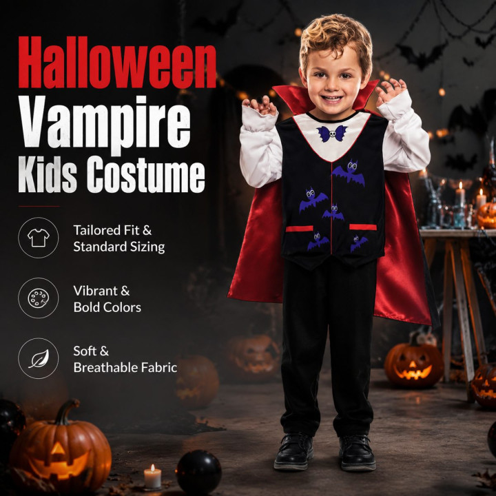 Disfraz Vampiro Niño Pequeño Halloween - Camisa Estampado Murciélago c