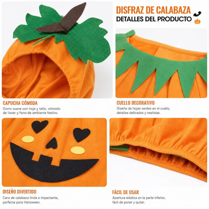 Toddler Pumpkin Halloween Costume - Cute Orange Pumpkin Jumpsuit with 