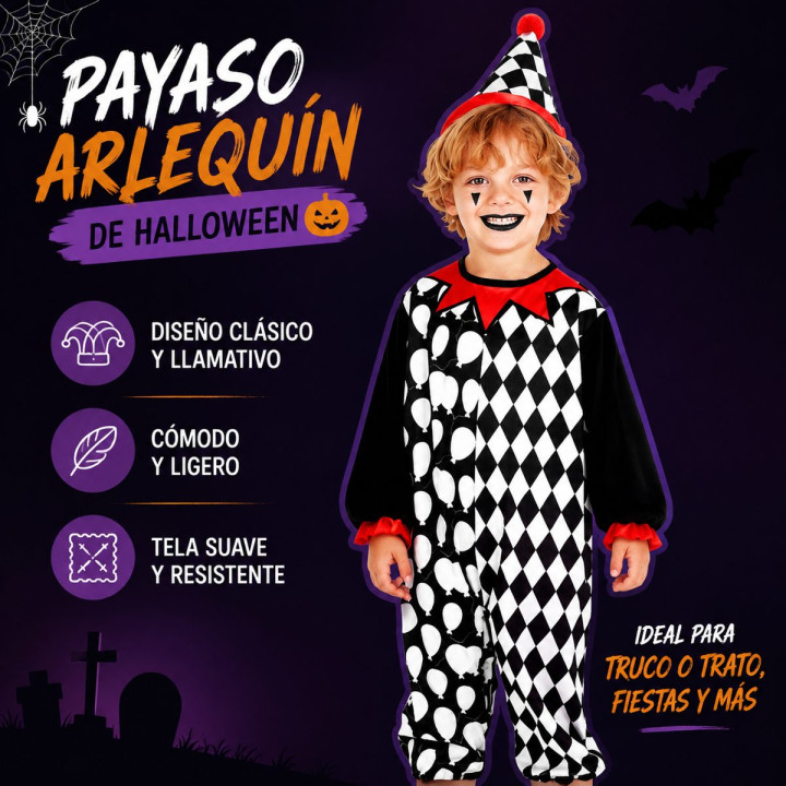 Baby Toddler Harlequin Clown Costume with Diamond Print Romper, Balloo