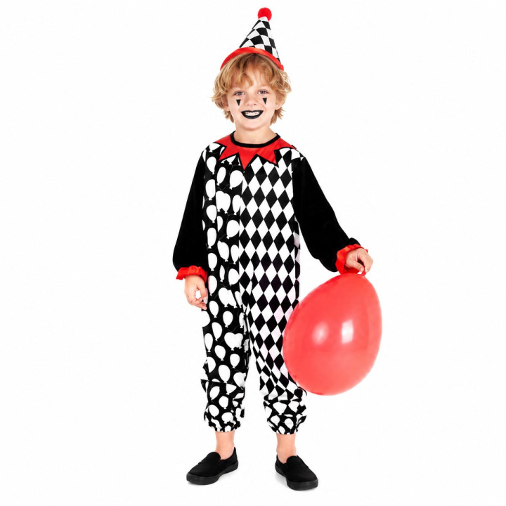 Baby Toddler Harlequin Clown Costume with Diamond Print Romper, Balloo