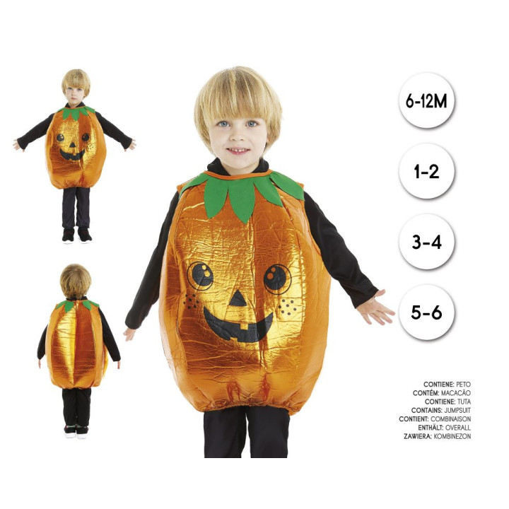 Toddler Baby Pumpkin Costume with Inflatable-Style Vest, Green Leaves 