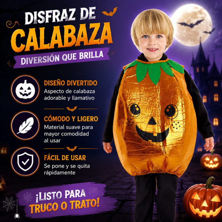 Toddler Baby Pumpkin Costume with Inflatable-Style Vest, Green Leaves 