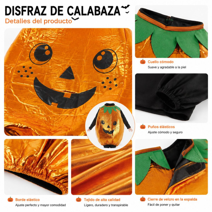 Toddler Baby Pumpkin Costume with Inflatable-Style Vest, Green Leaves 