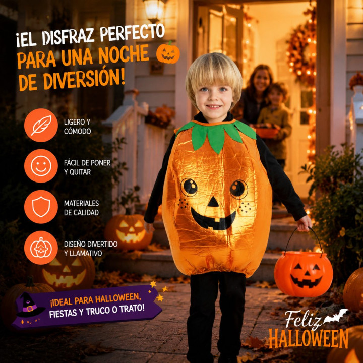 Toddler Baby Pumpkin Costume with Inflatable-Style Vest, Green Leaves 