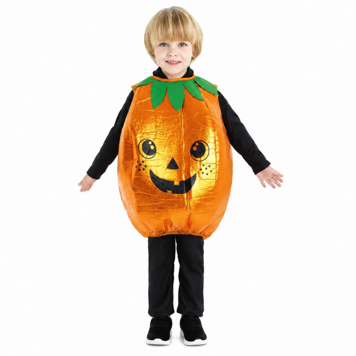 Toddler Baby Pumpkin Costume with Inflatable-Style Vest, Green Leaves 