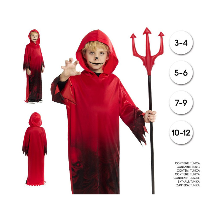 Boys Red Devil Costume Hooded Demon Robe Kids Halloween Outfit