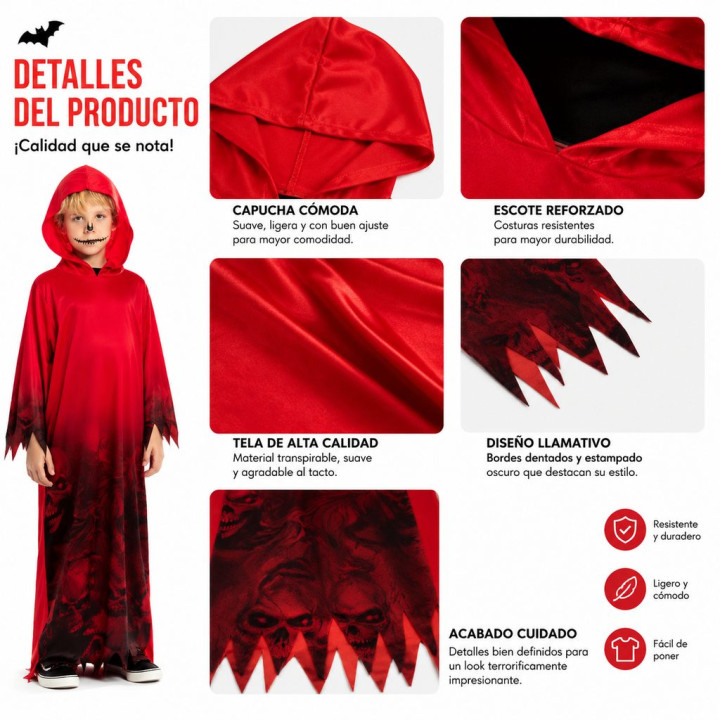Boys Red Devil Costume Hooded Demon Robe Kids Halloween Outfit