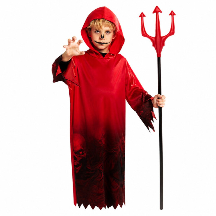 Boys Red Devil Costume Hooded Demon Robe Kids Halloween Outfit