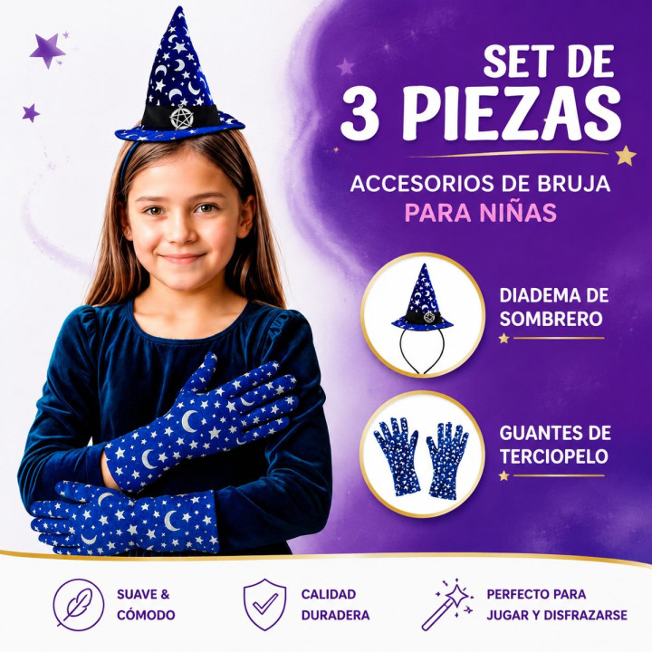 SET BRUJA LUNA DIADEMA CON GUANTES