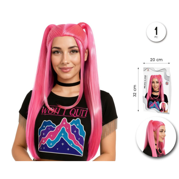 Peluca Kpop Coletas Rosas – Complemento Unisex | Cospty