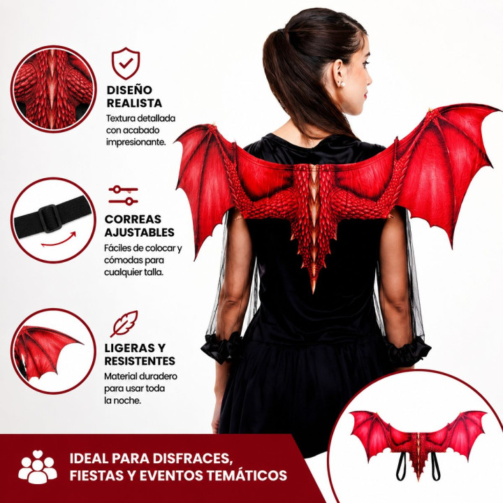 Alas de Dragon Verdes Accesorio de Disfraz Halloween con Correas Elast