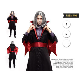 Disfraz de Conde Vampiro para Hombre con Abrigo Largo Negro Rojo, Cami