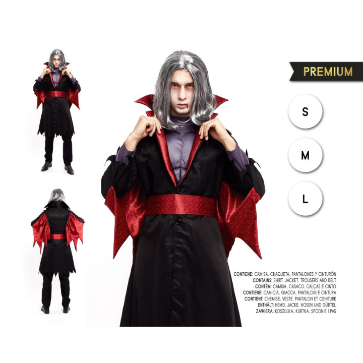 Disfraz de Conde Vampiro para Hombre con Abrigo Largo Negro Rojo, Cami