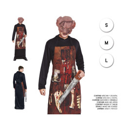 Erwachsenen Blutiger Metzger Halloween Kostüm Set - Schweinemaske und 