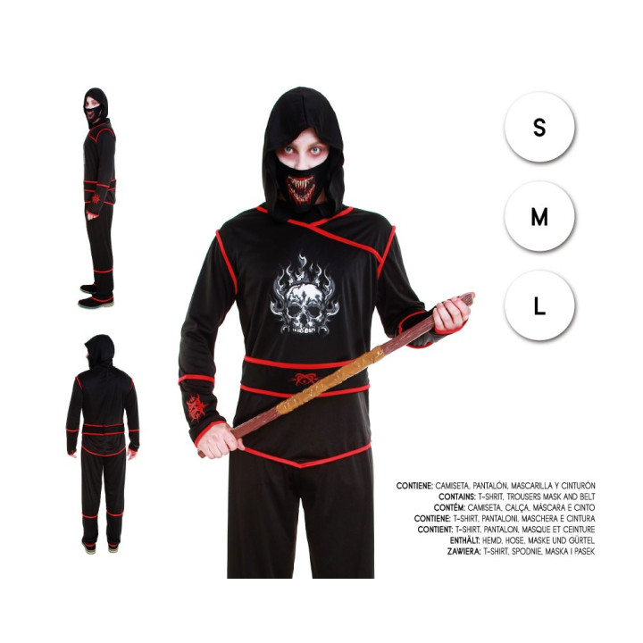 Adult Dark Ninja Assassin Halloween Costume Set - Black Hooded Outfit 