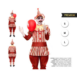 Adult Men Scary Circus Clown Costume with Striped Top, Puffy Pants, Ru