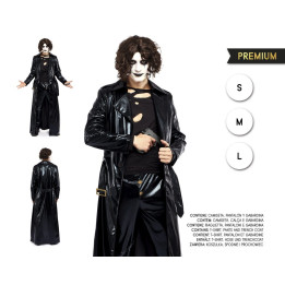 Adult Gothic Revenant Costume with Black Trench Coat, Ripped Shirt, Pa