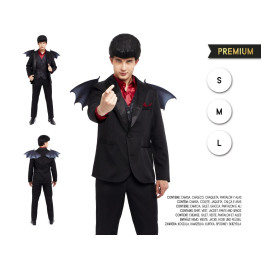 Adult Vampire Lord Costume with Black Suit, Red Satin Shirt, Vest and 