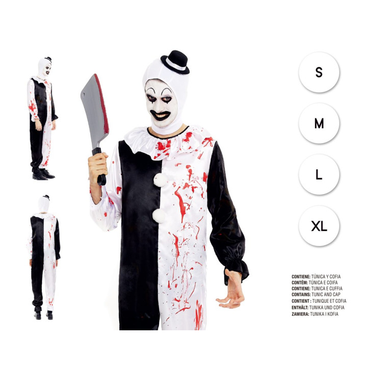 Costume Clown Mime Effrayant Homme Tunique Noire Blanche avec Haut-de-