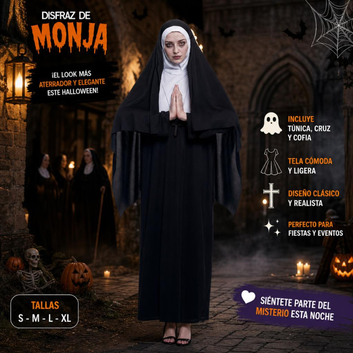 cospty - MONJA MALDITA - Disfraz de Monja de Terror