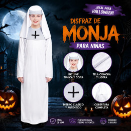 Mädchen Weißer Nonne Halloween Kostüm Set - Kinder Religiöser Habit mi