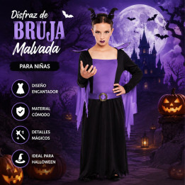 Costume Fée Maléfique Cornue Fille Halloween - Robe Violette et Noire 