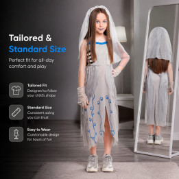 Girls Corpse Bride Halloween Costume Set - Grey Ghost Bride Dress with