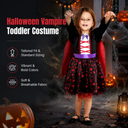 Toddler Girls Vampire Halloween Costume Set - Black Velvet Dress with 