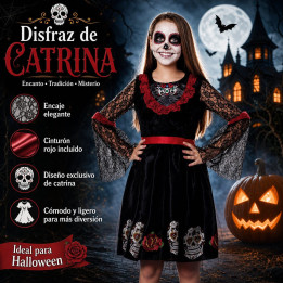 Mädchen Tag der Toten Sugar Skull Halloween Kostüm Kleid - Schwarzes S