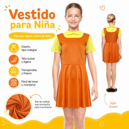 Girls Orange Doll Dress Halloween Costume - Yellow Collar Short Sleeve