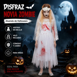 Disfraz Novia Muerta Niña Halloween - Vestido de Novia Encaje Blanco c